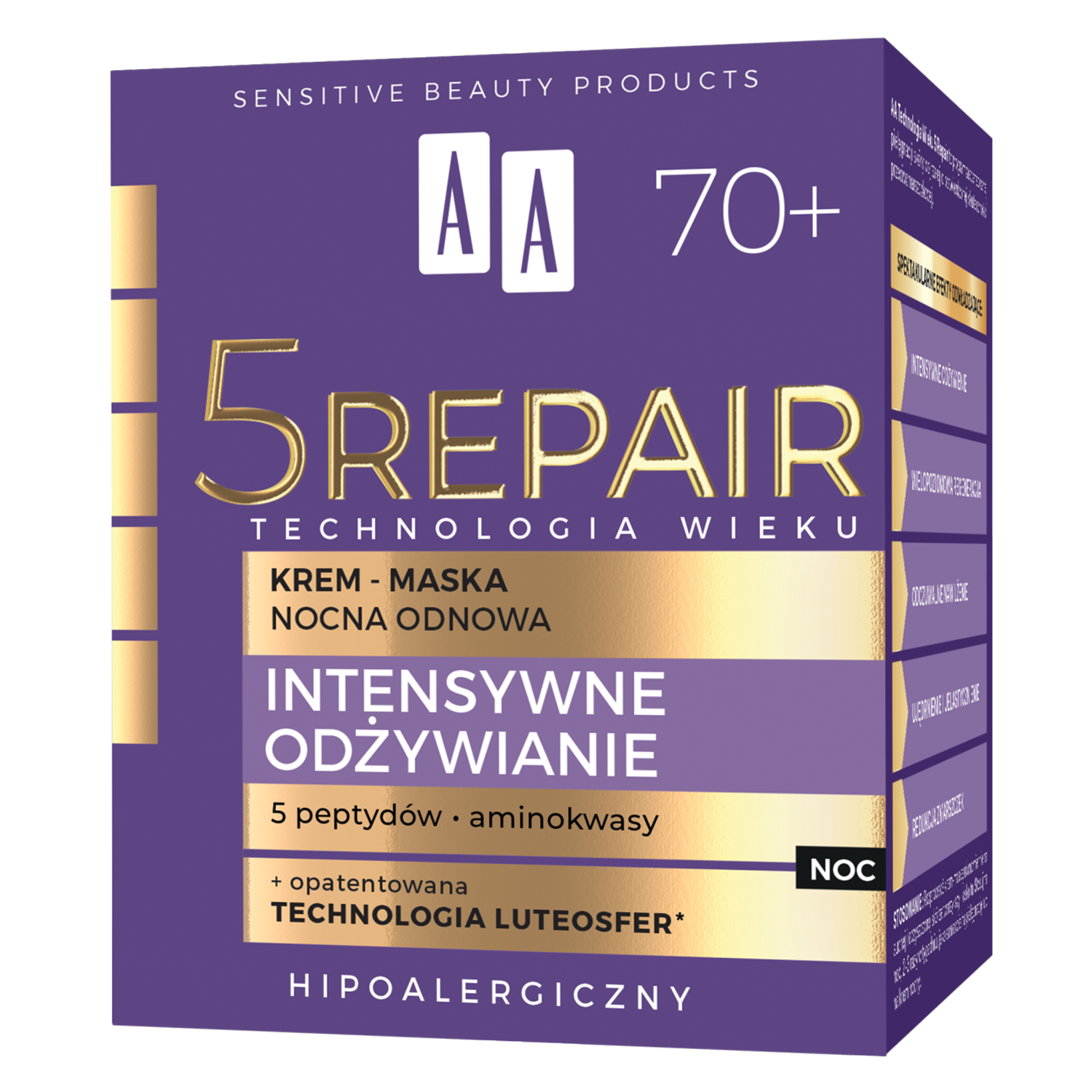 AA AA Technologia Wieku 5 Repair Intensywne Odżywianie 70+, krem-maska nocna odbudowa, 50 ml — Składniki i ocena