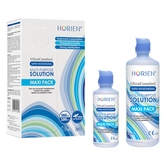 Horien Multi-Purpose Solution Ultra Comfort, płyn do soczewek kontaktowych, Maxi Pack, 360 ml + 100 ml - zdjęcie produktu