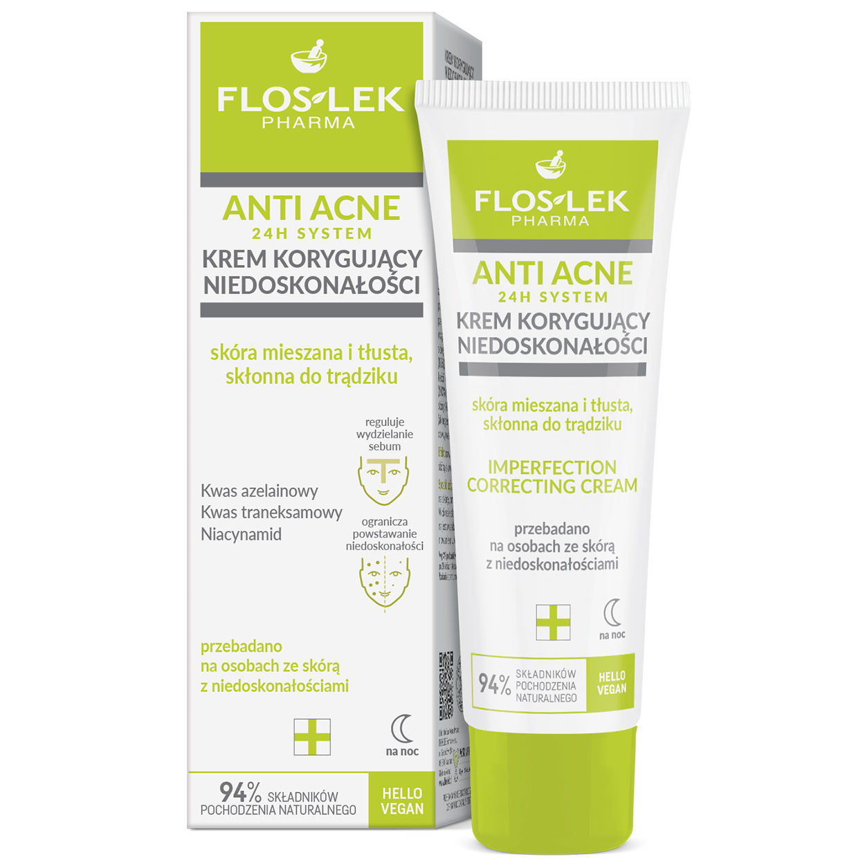 Flos-Lek Pharma Floslek Pharma Anti Acne 24h, Creme korrigierend Unreinheiten, 50 ml