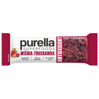 Purella Superfoods Antioxidant Baton, wiśnia-truskawka, 40 g KRÓTKA DATA - zdjęcie produktu