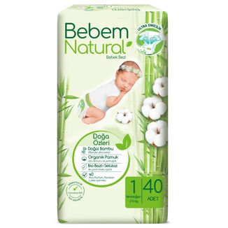 Bebem Natural, pieluchy bambusowe, rozmiar 1, Newborn, 2-5 kg, 40 sztuk - zdjęcie produktu