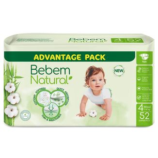 Bebem Natural, pieluchy bambusowe, rozmiar 4, Maxi, 7-14 kg, 52 sztuki - zdjęcie produktu