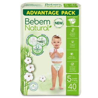 Bebem Natural, pieluchy bambusowe, rozmiar 5, Junior, 11-18 kg, 40 sztuk - zdjęcie produktu