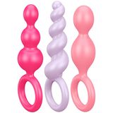 Satisfyer Booty Call Colored, zestaw korków analnych o pobudzającej strukturze, różowo-fioletowe - miniaturka zdjęcia produktu