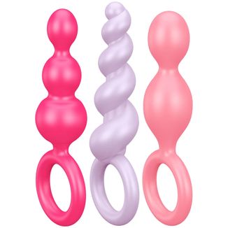 Satisfyer Booty Call Colored, zestaw korków analnych o pobudzającej strukturze, różowo-fioletowe - zdjęcie produktu