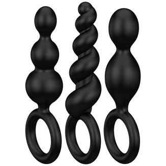 Satisfyer Booty Call Black, zestaw korków analnych o pobudzającej strukturze, czarne - zdjęcie produktu