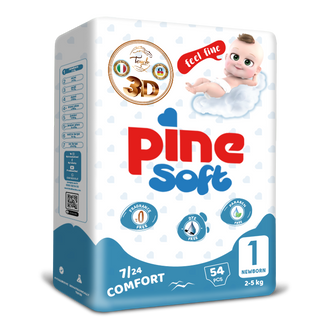 Pine Soft 3D, pieluchy, rozmiar 1, Newborn, 2-5 kg, 54 sztuki - zdjęcie produktu