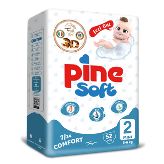 Pine Soft 3D, pieluchy, rozmiar 2, Mini, 3-6 kg, 52 sztuki - zdjęcie produktu