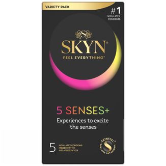 Unimil Skyn 5 Senses+, prezerwatywy nielateksowe, 5 sztuk - zdjęcie produktu