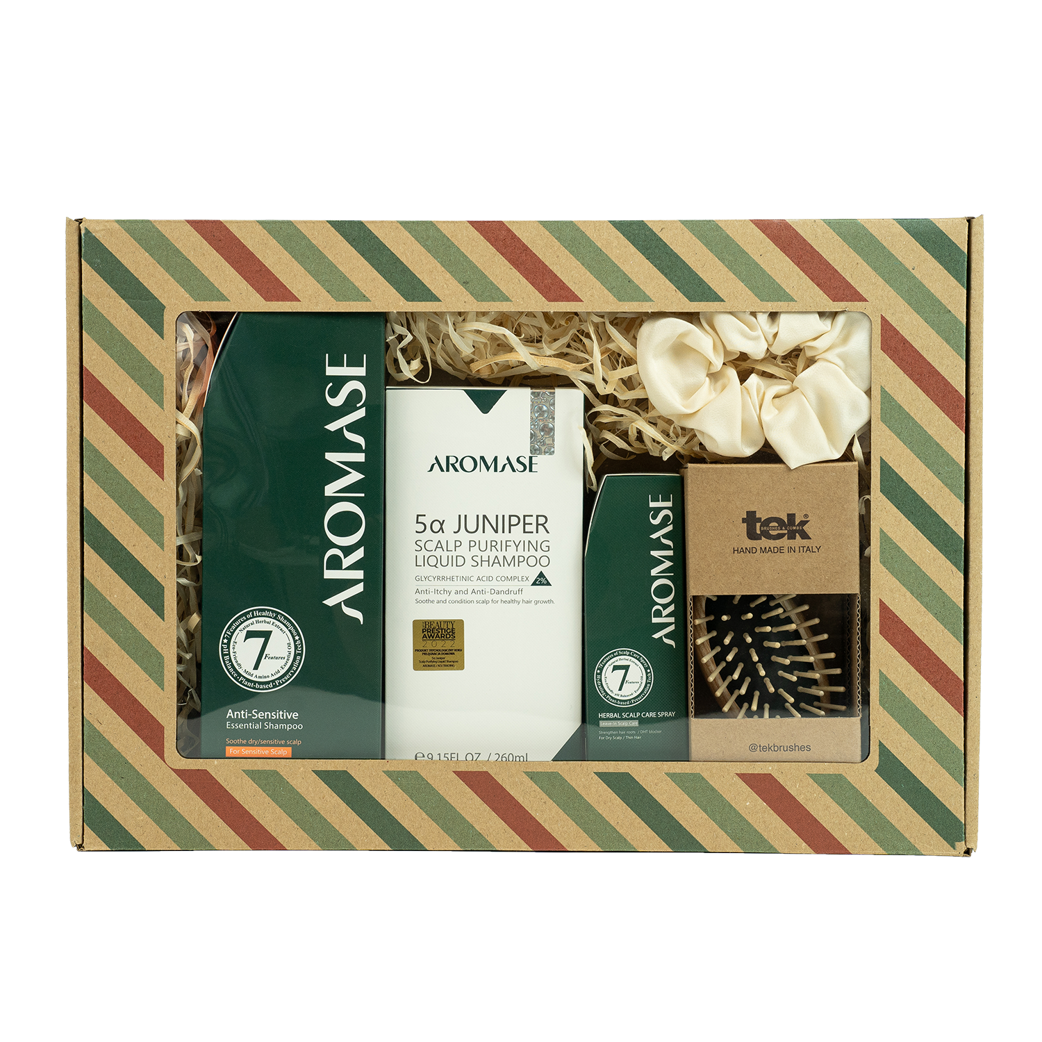 Aromase Zestaw Aromase Anti-Sensitive do suchej i wrażliwej skóry głowy, szampon, 400 ml + szampon, 260 ml + spray, 40 ml + szczotka + gumka