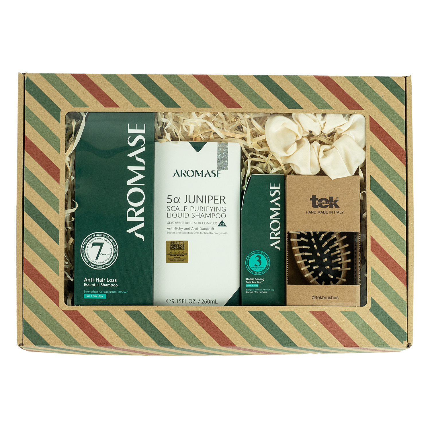 Aromase Zestaw Aromase Anti - Hair Loss przeciw wypadaniu włosów, szampon, 400 ml + szampon, 260 ml + spray, 40 ml + szczotka + gumka