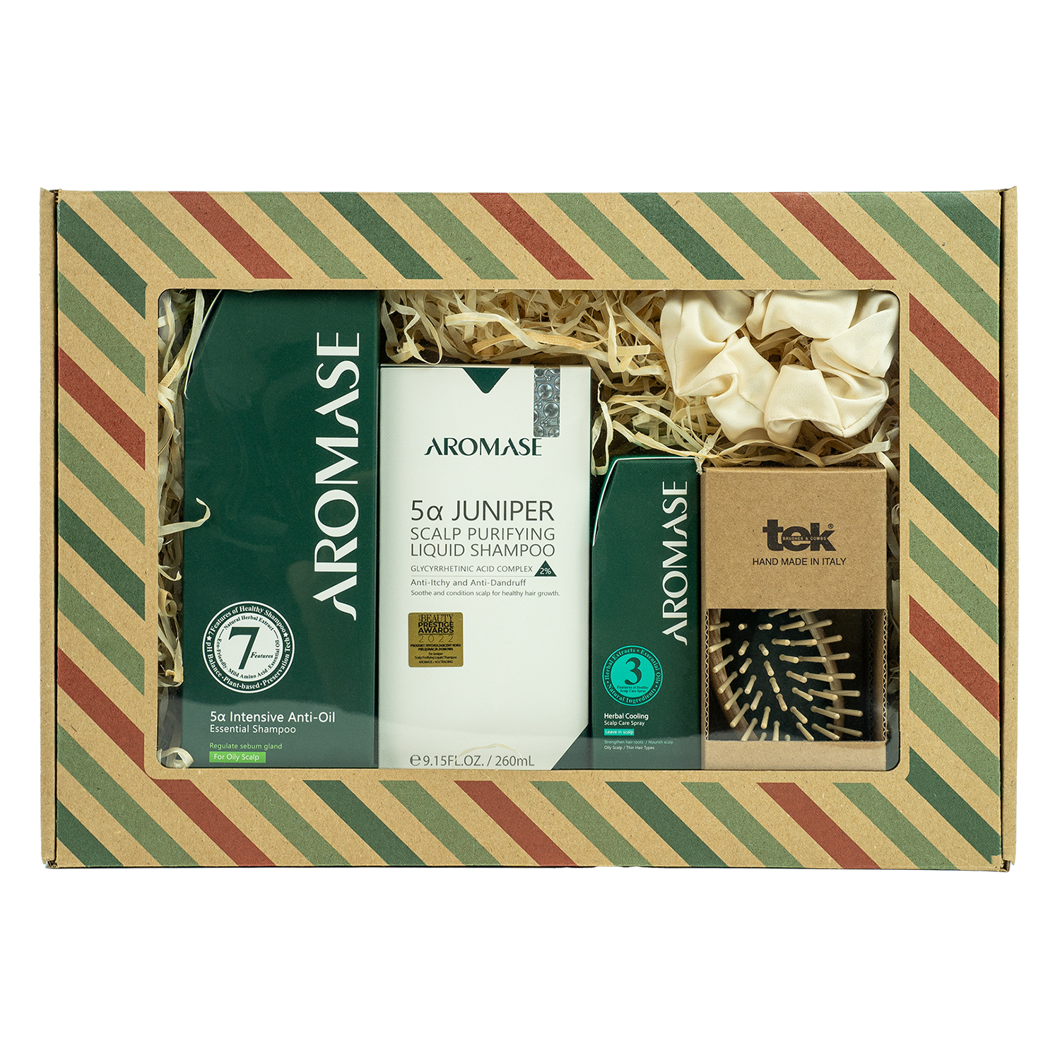 Aromase Zestaw Aromase Anti-Oil do przetłuszczającej się skóry głowy, szampon, 400 ml + szampon, 260 ml + spray, 40 ml + szczotka + gumka