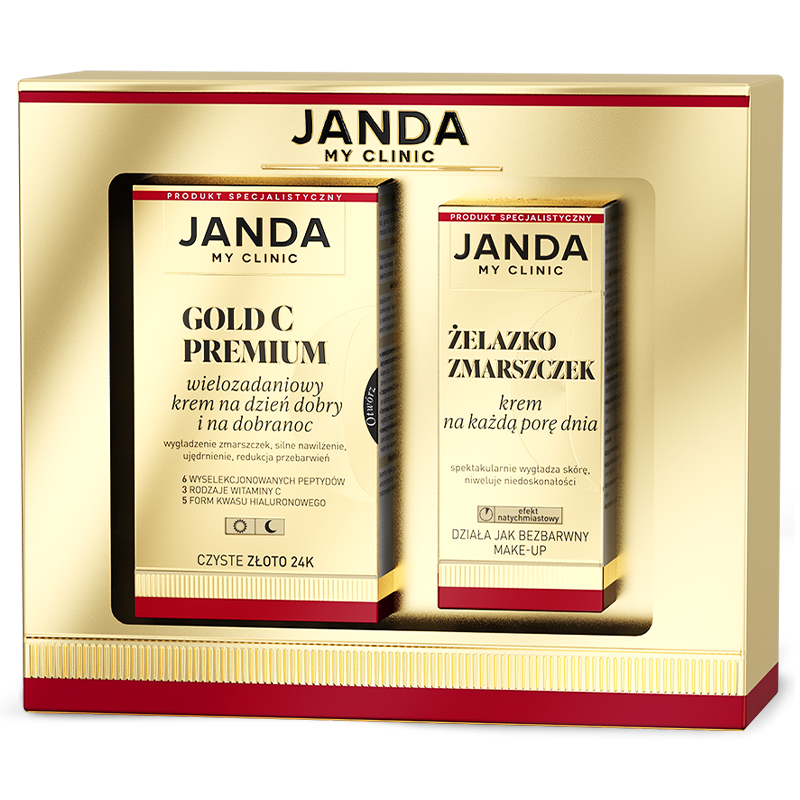 Nieznana Zestaw Janda My Clinic, Gold C Premium, wielozadaniowy krem na dzień i na dobranoc, 50 ml + Żelazko Zmarszczek, krem na każdą porę dnia, 30 ml