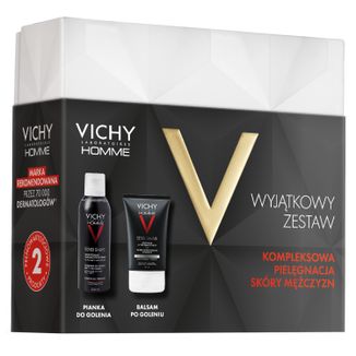 Zestaw Vichy Homme Sensi Shave, łagodna pianka do golenia przeciw podrażnieniom, 200 ml + kojący balsam po goleniu do skóry wrażliwej, 50 ml - zdjęcie produktu