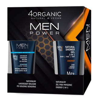 Zestaw 4Organic Men Power, łagodzący balsam po goleniu, Sensitive, 150 ml + żel pod prysznic, Energy, 250 ml - zdjęcie produktu