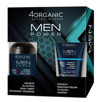 Zestaw 4Organic Men Power, żel do mycia brody i twarzy, 200 ml + nawilżający balsam po goleniu, Sensitive, 150 ml - zdjęcie produktu