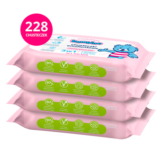 Bambino, chusteczki emolientowe 3w1, czteropak, 4 x 57 sztuk USZKODZONE OPAKOWANIE - zdjęcie produktu