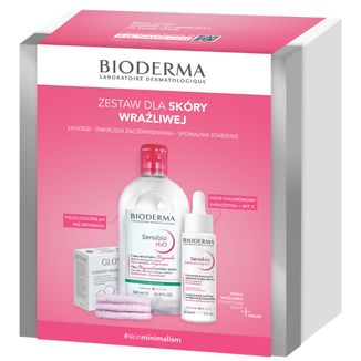 Zestaw Bioderma Sensibio, Defensive, serum, 30 ml + H2O, płyn micelarny, 500 ml + płatki kosmetyczne, 3 sztuki - zdjęcie produktu