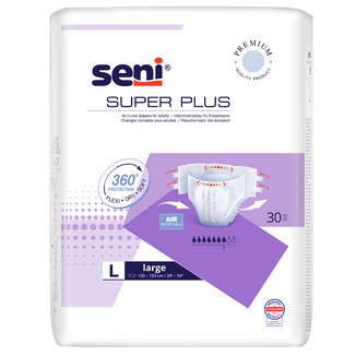 Seni Super Plus, pieluchomajtki na rzepy, L, 100-150 cm, 30 sztuk USZKODZONE OPAKOWANIE Seni Super Plus, pieluchomajtki na rzepy, L, 100-150 cm, 30 sztuk USZKODZONE OPAKOWANIE - zdjęcie produktu