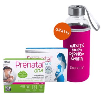 Zestaw Prenatal Uno, 30 kapsułek + 30 kapsułek + Prenatal DHA, 30 kapsułek + butelka-bidon gratis - zdjęcie produktu