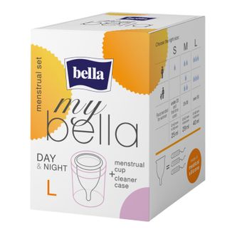 My Bella, kubeczek menstruacyjny Day & Night, transparentny, rozmiar L + pojemnik do dezynfekcji My Bella, kubeczek menstruacyjny Day & Night, transparentny, rozmiar L + pojemnik do dezynfekcji - zdjęcie produktu