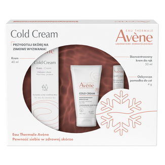 Zestaw Avene Cold Cream Odżywcza pielęgnacja skóry zimą, krem do twarzy, 40 ml + skoncentrowany krem do rąk, 50 ml + odżywcza pomadka do ust, 4 g - zdjęcie produktu