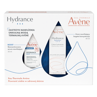 Zestaw Avene Hydrance Zastrzyk nawilżenia, krem nawilżający bogata konsystencja, 40 ml + skoncentrowane serum nawilżające, 30 ml - zdjęcie produktu