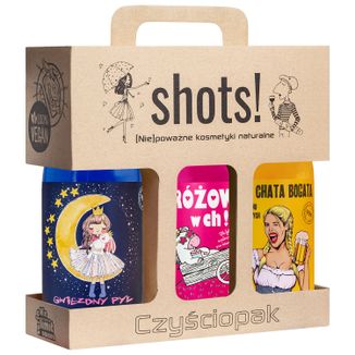 Zestaw LaQ Shots! Czyściopak Unisex, żel pod prysznic, Gwiezdny pył, 500 ml + Różowy w ch!, 500 ml + Czym Chata Bogata, 500 ml - zdjęcie produktu