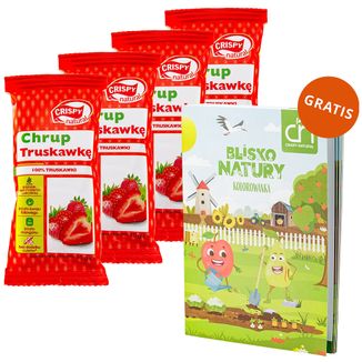 Zestaw Crispy Natural, Chrup Truskawkę, suszone chipsy z truskawki, 4 x 10 g + kolorowanka Blisko Natury gratis - zdjęcie produktu