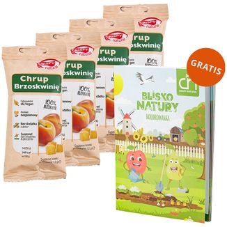 Zestaw Crispy Natural Chrup Brzoskiwnię, suszone kostki z brzoskwini, 4 x 12 g + kolorowanka Blisko Natury gratis - zdjęcie produktu