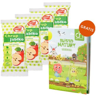 Zestaw Crispy Natural Chrup Jabłko, suszone kostki z jabłka, 4 x 12 g + kolorowanka Blisko Natury gratis - zdjęcie produktu