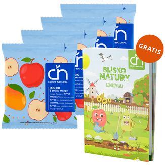 Zestaw Crispy Natural Chrupsy, suszone chipsy z jabłka o smaku mango, 4 x 18 g + kolorowanka Blisko Natury gratis - zdjęcie produktu