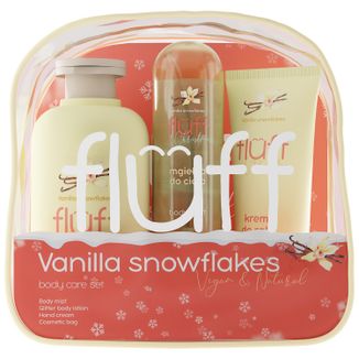 Zestaw Fluff Vanilla Snowflakes, balsam do ciała, 200 ml + mgieka do ciała, 80 ml + krem do rąk, 50 ml + kosmetyczka - zdjęcie produktu