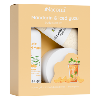 Zestaw Nacomi Mandarin & Iced Yuzu, żel pod prysznic, 300 ml + masło do ciała, 100 ml + rękawica do kąpieli - zdjęcie produktu