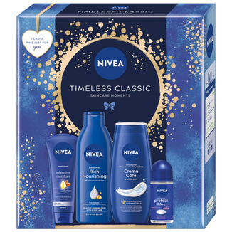 Zestaw Nivea Timeless Classic, żel pod prysznic, 250 ml + krem do rąk, 100 ml + antyperspirant roll-on, 50 ml + mleczko do ciała, 250 ml - zdjęcie produktu