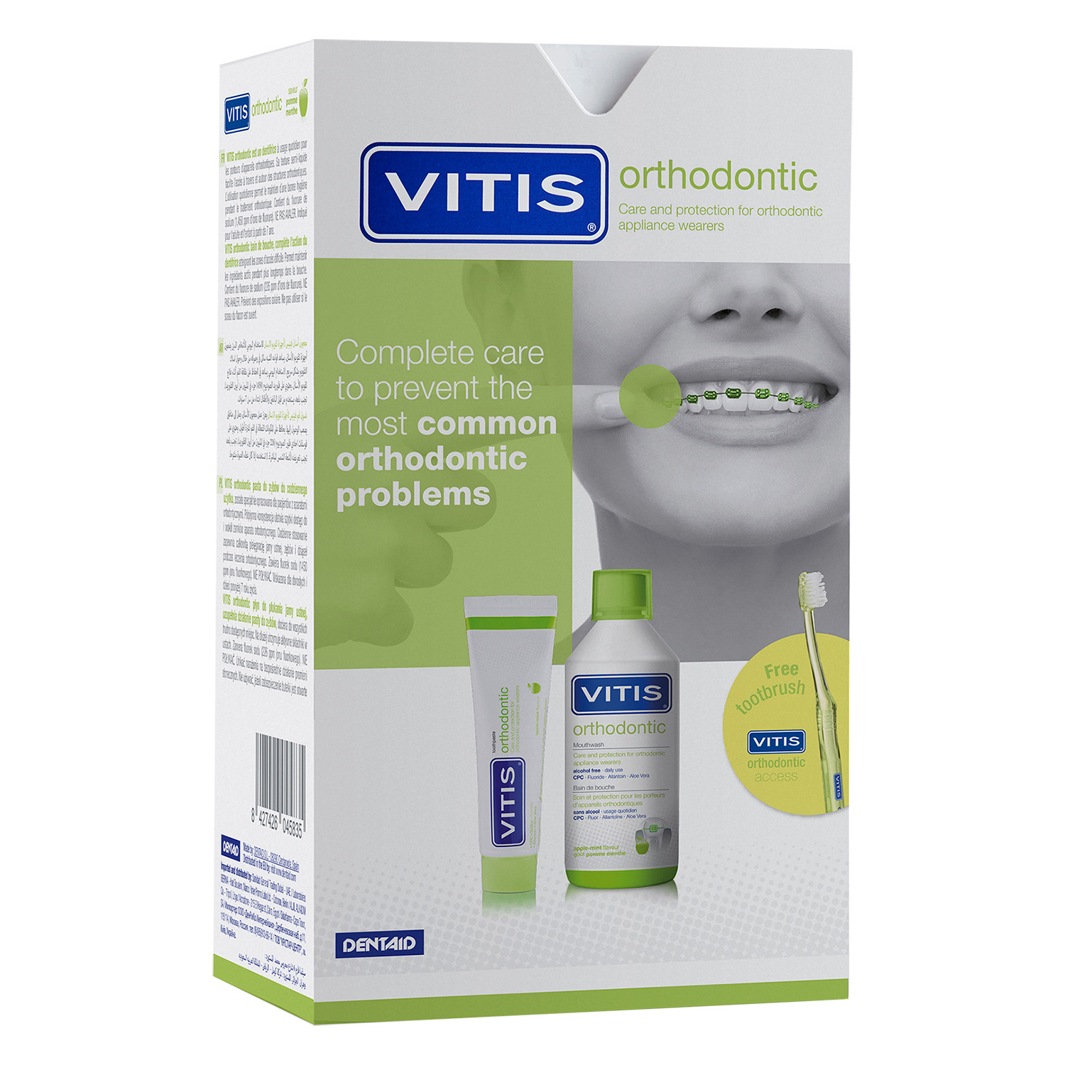 Vitis Set Vitis Ortodontic, Mundspülung, 500 ml + Zahnpasta, 100 ml + Zahnbürste, 1 Stück — Inhaltsstoffe und Bewertung