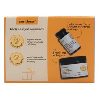 Zestaw Sundose, For Skin Anti-Aging, proszek, 154 g + For Hair Growth, 60 kapsułek - zdjęcie produktu