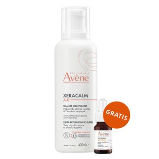 Avene XeraCalm A.D, balsam uzupełniający lipidy do twarzy i ciała, skóra bardzo sucha, atopowa i swędząca, 400 ml + Vitamin Activ Cg, serum korygująco-rozjaśniające, 10 ml gratis - zdjęcie produktu