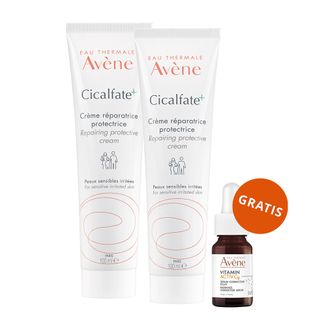 Zestaw Avene Cicalfate+, regenerujący krem ochronny dla całej rodziny, skóra wrażliwa i podrażniona, 2 x 100 ml + Vitamin Activ Cg, serum korygująco-rozjaśniające, 10 ml gratis - zdjęcie produktu