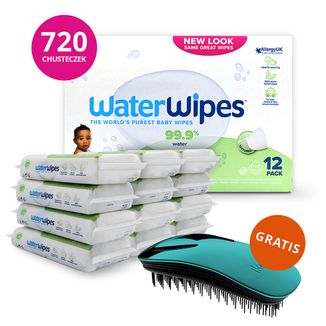 WaterWipes Soapberry Kids Bio, chusteczki nawilżane, wodne z wyciągiem z orzechów mydlanych, od urodzenia, 12 x 60 sztuk + Ikoo Home, szczotka do włosów gratis - zdjęcie produktu