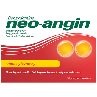 Benzydamine neo-angin 3 mg, smak cytrynowy, 20 pastylek twardych - zdjęcie produktu