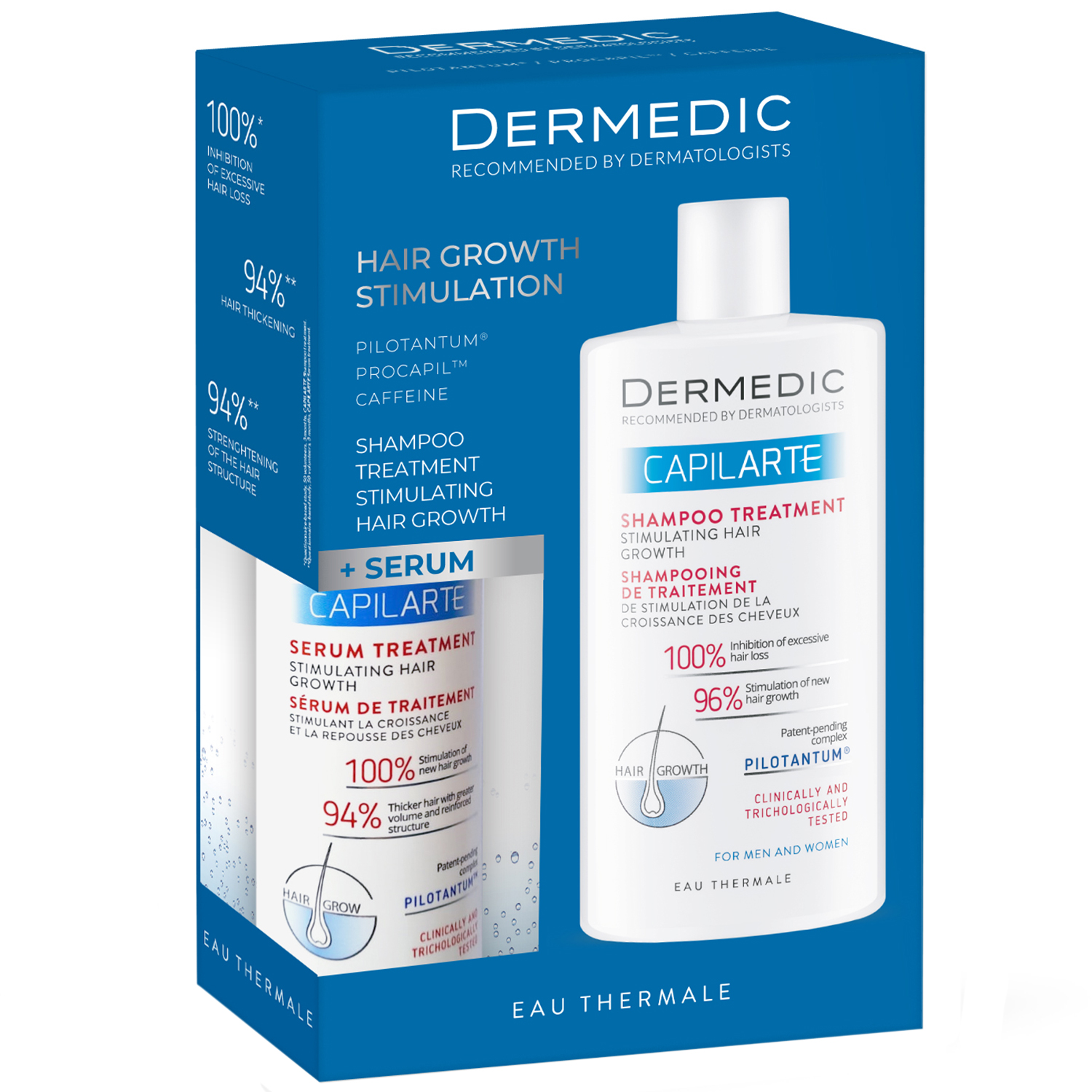 Dermedic Zestaw Dermedic Capilarte, serum kuracja stymulująca wzrost włosów, dla kobiet i mężczyzn, 150 ml + szampon kuracja stymulująca wzrost włosów, 300 ml — Składniki i ocena