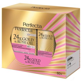 Zestaw Perfecta 24K Gold & Rose Oil 60+, krem przeciwzmarszczkowy, 50 ml + krem pod oczy i na powieki, 15 ml - zdjęcie produktu