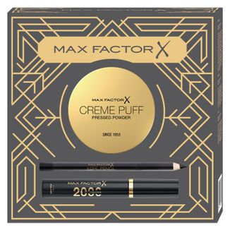 Zestaw Max Factor, 2000 Calorie Black, tusz do rzęs, 9 ml + Cremepuff, translucent 005, 14 g + Kohl Pencil, kredka do oczu, czarna, 4 g USZKODZONE OPAKOWANIE - zdjęcie produktu