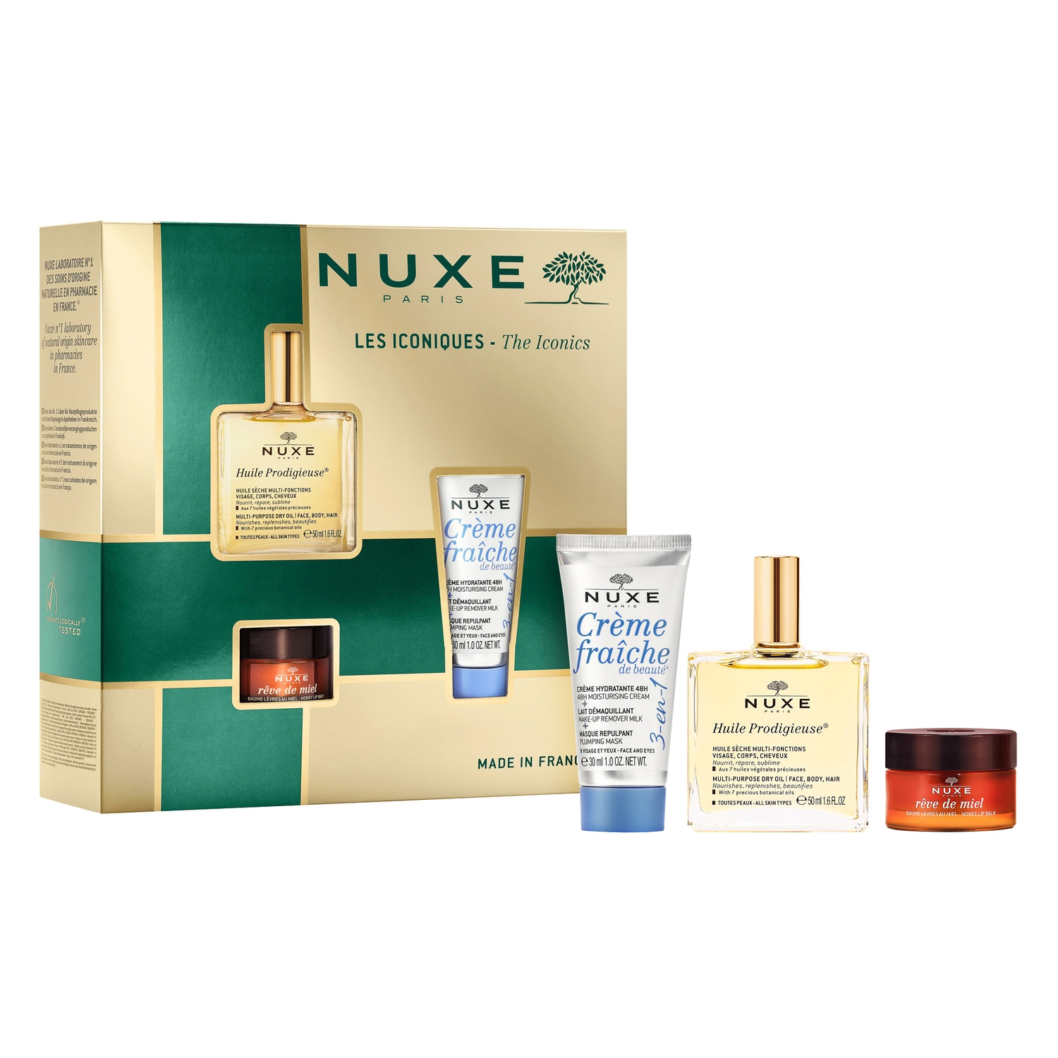 Nieznana Zestaw Nuxe Bestsellery Huile Prodigieuse, suchy olejek, 50 ml + odżywczy balsam do ust, 15 g + krem nawilżający 3w1, 30 ml
