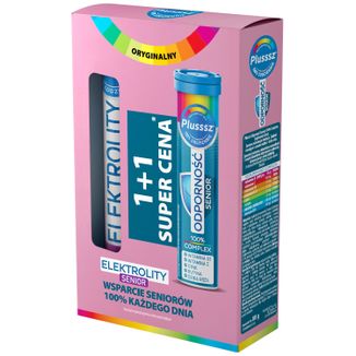 Zestaw Plusssz Senior, Elektrolity Senior, 24 tabletki musujące + Odporność Senior, 20 tabletek musujących - zdjęcie produktu