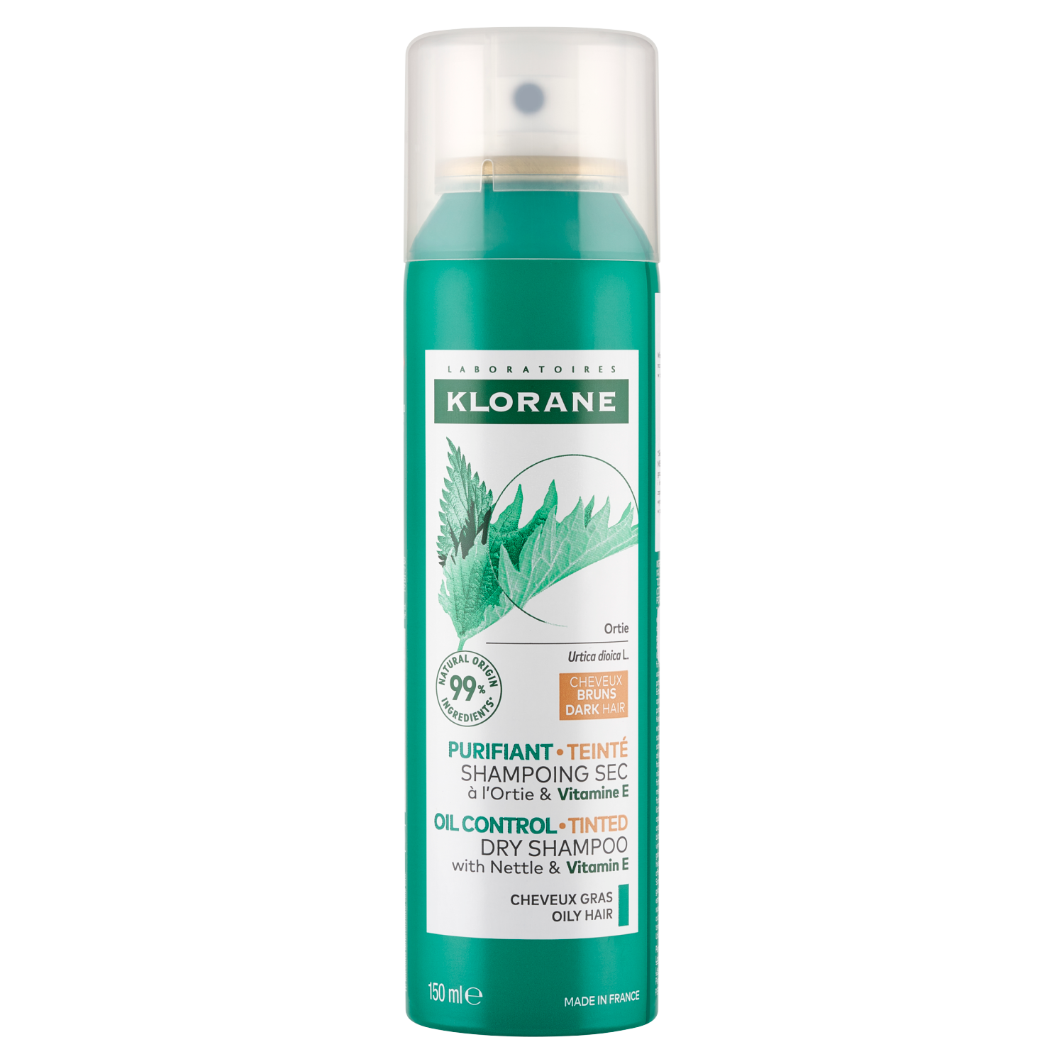 Klorane Klorane, seboregulujący szampon suchy z pigmentem z pokrzywą i witaminą E, włosy ciemne, 150 ml