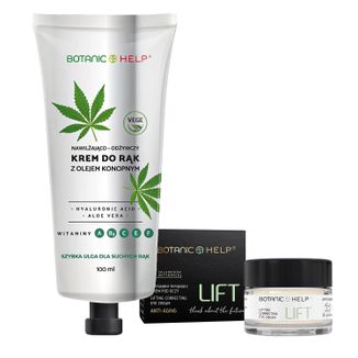 Zestaw Botanic Help Lift, liftingująco-korygujący krem pod oczy, 15 ml + nawilżająco-odżywczy krem do rąk z olejem konopnym, 100 ml - zdjęcie produktu