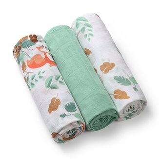 BabyOno, pieluszki muślinowe, 100% bawełna, zielone, 70 x 70 cm, 3 sztuki - zdjęcie produktu