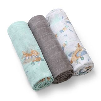 BabyOno Natural Bamboo, naturalne pieluszki bambusowe, 70 x 70 cm, szaro-niebieskie, 3 sztuki - zdjęcie produktu